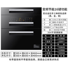 日本樱花消毒柜家用嵌入式120L厨房橱柜三层镶嵌柜式消毒碗柜小型OL 三层16键S6-1银色拉手变频节能 #304新