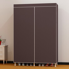 简易衣柜现代简约布衣柜实木钢管加固加厚组装收纳柜子家用出租房 咖啡色100*45*160厘米