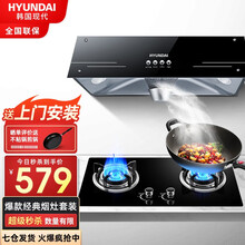 韩国现代（HYUNDAI）抽油烟机中式大吸力老式家用小尺寸厨房吸油烟机 顶吸脱排烟机灶具烟灶套装 【烟灶套装】中式烟机+天然气灶具【上门安装】