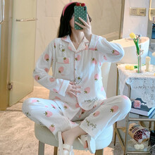 孕薇贝儿 夏季纯棉纱布新款夏季薄款长袖纯棉月子服秋孕妇产后哺乳套装 穗 5635-5草莓 M码