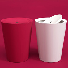 贞喜气 摇盖垃圾桶 北欧翻盖带盖垃圾桶 家用塑料垃圾筒垃圾篓纸篓办公厨房客厅卫生桶9L红色