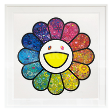 墨斗鱼艺术村上隆限量丝网版画《Flower forest》太阳花100版装饰画亲笔签名手工画框装裱 白色实木框