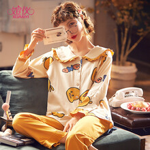 媗仪月子服产后哺乳装春秋季孕妇睡衣女开衫家居服套装夏天薄款产妇喂奶衣 1#开衫小黄鸭 L码