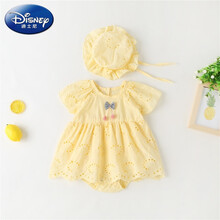 迪士尼（Disney）百天婴儿衣服夏装套装女宝宝包屁连体衣薄款洋气满月幼儿公主哈衣小孩子夏天穿的 黄色 强调~ 純棉純棉！ 66cm