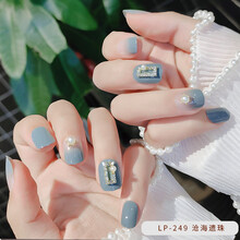 美甲贴片假指甲壳可穿戴甲美甲成品拆卸式短款指甲贴甲片女法式ins风 LP-249【24片送安装工具果冻胶】沧海遗珠