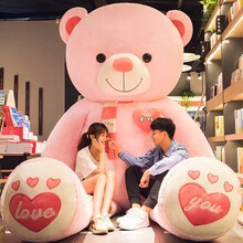 狗熊公仔大号超大布娃娃抱抱熊泰迪熊猫毛绒玩具安抚娃娃女生陪你睡觉抱枕大熊超软玩偶可爱女孩生日礼物 粉.开心熊 【促销价】直角量1.6米全长量1.4米+彩袋