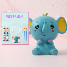 儿童涂色石膏娃娃搪胶白胚彩绘模具手工制作存钱罐上色公主涂鸦玩 18-卡通小象-高约14cm