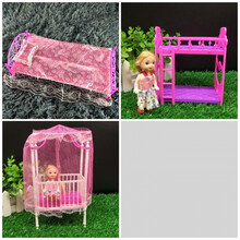 芭比娃娃套装鞋子双人床家具配件衣服欧式衣柜公主睡床卧室被子 30米床+公主床+双层床+小娃娃3