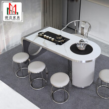 御迈 办公室阳台功夫泡茶桌椅组合具套装烧水壶一体岩板意式轻奢风不锈钢茶台茶几 定制色板
