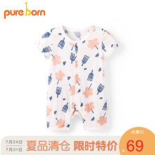 pureborn博睿恩 宝宝连体衣婴儿衣服纯棉网眼可爱爬服轻薄透气夏新品 粉色花骨朵-网眼 90cm