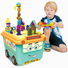 纽奇（Nukied）儿童玩具鬃毛积木拼装拼插造型雪花片大颗粒以色列积木男孩女孩益智可收纳套装 升级款鬃毛积木120件套【配收纳巴士车+积木板】