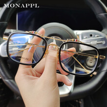 蒙衲普（MONAPPL）防蓝光防辐射眼镜女款双梁时尚复古个性眼睛框架网红街拍潮流可配有度数近视眼镜男 黑金框 配近视防蓝光(1.67超薄变色灰片0-1200度)