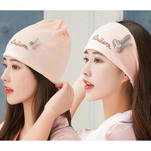 睡帽遮光款产后月子帽夏季薄款月子头巾产妇帽防头风孕妇帽子坐月子用品 刺绣小兔粉色+同款头巾