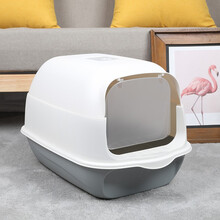 HELLOJOY 猫砂盆全封闭防外溅猫厕所幼猫成猫大号猫屎盆封闭式猫沙盆猫便盆含猫砂铲除臭包猫咪用品 气质灰