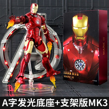 【旗舰新品】钢铁侠手办中动mk3mk2漫威复仇者联盟玩具摆件4格纳库6马克85 MK3钢铁侠+A字发光底座+支架 (顺丰+现货速发+6礼)
