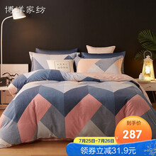博洋家纺珊瑚绒四件套加绒加厚被套冬季保暖床上三件套春秋四件套通用网红款 悠蓝时光 1.8米床(被套220*240厘米)