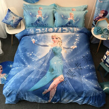 迪士尼家纺床品迪士尼冰雪奇缘爱莎公主全棉可爱小女孩卡通床单四件套床笠三件套 艾莎 床单款-0.9-1.35床三件套(适合150*20