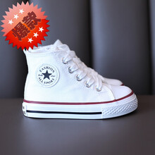 官方夏季上新儿童高帮帆布鞋2021年春秋新款男童女童休闲小白鞋韩版中大童板鞋小孩子的 白色 32码内长20.5cm