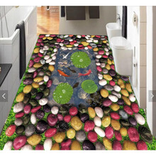 3d走廊 3D地毯家用客厅卧室满铺门厅玄关走廊过道可裁剪厨房防滑 透明 多彩鹅卵石 160*200cm(可水洗)