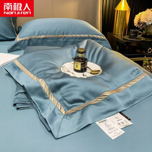 南极人80支天丝夏被抑菌防螨夏凉被四件套双人空调被莱赛尔纤维薄被子 简-钻蓝【80支双面兰精天丝 抑菌防螨 裸睡凉爽】 2.0米夏被四件套【夏被+床单+枕套2只】