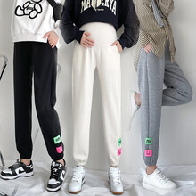 惠欣晨 孕妇裤春秋新款秋季大码外穿束脚休闲裤灯笼裤潮妈秋冬孕妇托腹裤 杏色 L-体重110-125斤