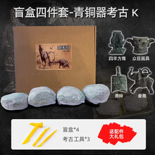 宝石考古化石 儿童DIY手工挖掘兵马考古俑恐龙套装挖宝藏抖音盲盒玩具 盲盒四件套【仿石款】-青铜器考古K（方尊/面具/甬