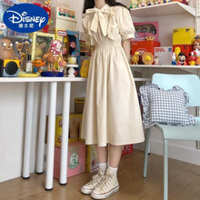 迪士尼12-18岁女孩夏天穿的学院风连衣裙15青少年13套装14少女装16初中学生17夏季裙子12女 杏色 收藏店面小礼物哦 XL