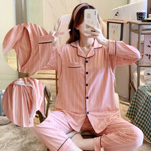 十月结晶 商场同款月子服春秋夏季纯棉大码孕妇哺乳睡衣外出7月份8夏天产后喂奶套装 开衫时尚竖条 针织 M 建议85-105斤