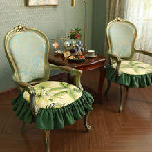 天使雅儿棉麻椅垫坐垫餐椅凳子罩套美式欧式现代可拆洗防滑透气四季通用 加州阳光/绿裙摆  45*45cm【含内芯/可拆洗】一只