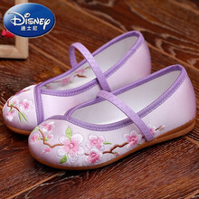 迪士尼(Disney)儿童绣花鞋宝宝古风女童汉服鞋子小女孩老北京布鞋古装学生民族风 Z08款紫色 34码/内长21.2厘米