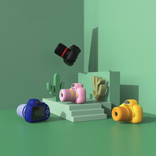 迪士尼商场同款 新款迷你卡通可拍照小单反儿童相机数码运动相机玩具 黑色+16G内存卡