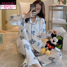 莫代尔高档品牌月子服春夏季薄款纯棉纱布产后孕妇睡衣春秋5月份7哺乳喂奶4透气6夏天穿凉快品质量好 翻领米奇 M【80-100斤】