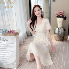 瑞彼丽 哺乳衣外出夏连衣裙时尚潮妈款法式短袖雪纺温柔风高档遮肚显瘦长裙辣妈产后期外穿喂奶裙子 杏色（竖开哺乳口） M