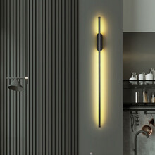 皇盟 现代极简约轻奢客厅格栅电视背景墙壁灯线条灯卧室床头灯长条壁灯 黑色长盘-直径100cm-LED17W 三色变光