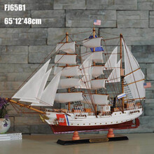 【新品】地中海风格帆船模型摆件木制酒柜客厅一帆风顺工艺品欧式大号仿真 羽毛白色 65CM(美国海鹰号)