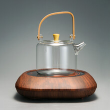 容山堂释水竹把玻璃煮茶器耐热大号烧水壶黑茶茶壶功夫茶具电陶炉 刻弓提梁壶+小悦红棕木电陶炉