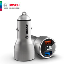 博世 BOSCH SC380 车载充电器点烟器一拖二双USB纯铜车充电压显示检测智能快充12V/24V车通用