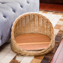 道顿世家藤编猫窝夏天凉窝四季通用易清理猫屋猫房子狗窝小型犬泰迪可拆洗 原色+垫子+凉席 XXL超特大型60*50适合28斤以内