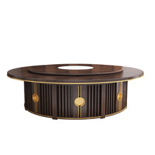 陌利电动餐桌大圆桌 新中式电动大圆桌酒店会所餐桌椅组合饭店15人大理石火锅桌胡桃木陌利陌利 1.2米手动圆桌