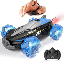 【夜光喷雾双遥控】儿童玩具遥控汽车可喷雾感应特技遥控车手表手势双控版攀爬四驱越野男孩高速跑车电动赛车 可喷雾双遥控蓝色【灯光音乐】大型特技车