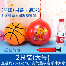 新款充气球儿童玩具拍拍球小皮球西瓜球幼儿园弹力小篮球按摩球球类 2个大号(带链子卡通球+蓝球) 送气筒1个