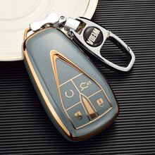 长安cs75plus钥匙套cs35plus逸动cs55汽车钥匙扣unik包unit壳x7欧尚x5专用 长安4键【奶奶灰】+金属挂扣（升级轻奢金边全包款）