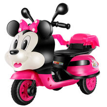 米老鼠儿童电动摩托车可坐人手推车男女宝宝三轮车玩具遥控 【豪华公主粉】早教超大电+后箱+遥控