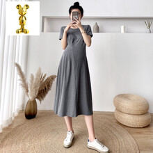 珂纷【甄选精品】孕妇夏装连衣裙夏天网红套装时尚2021新款短袖孕妇裙夏季上衣薄款 灰色 M