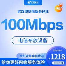 中国电信（CHINA TELECOM） 【新品推荐】武汉电信宽带50M\100M光纤宽带办理包年套餐 【武汉】100M光纤宽带包1年(含调测费)