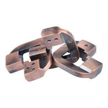 puzzle魔金锁 30款合金魔金锁解锁解环高难度烧脑玩具解闷神器 卡其色 三连锁