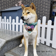 柴柴 可刻字铭牌狗牌和风日式宠物狗狗柴犬围巾围脖口水巾三角巾 花浪 L(参考19-40斤)