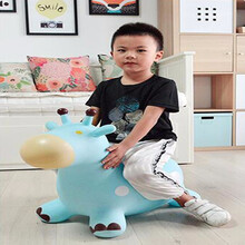 芙蓉天使 加厚PVC充气马玩具宝宝跳跳马跳跳鹿带音乐幼儿园摇摇马小木马玩具 绅士蓝