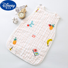 新上市 迪士尼1-6岁小孩夏天睡袋婴儿睡袋纯棉纱布无袖背心新生儿童防踢被宝宝夏季薄款空调房爬服 欢笑乐园(纱前8层后4层)加厚款 XS(1.5岁内适用，身高60Cm可以完全覆盖脚)
