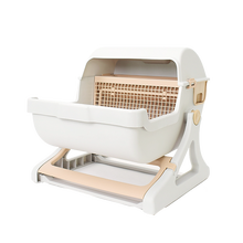 半自动猫砂盆大号半封闭猫厕所除臭易清理猫咪马桶免铲屎猫咪用品 米白